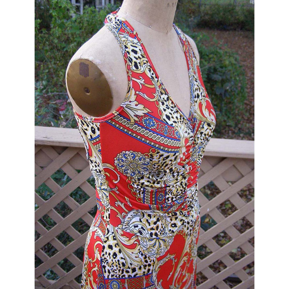 New Bold Print SEXY maxi dress by POINT sz M 6-8 - Picture 4 of 7